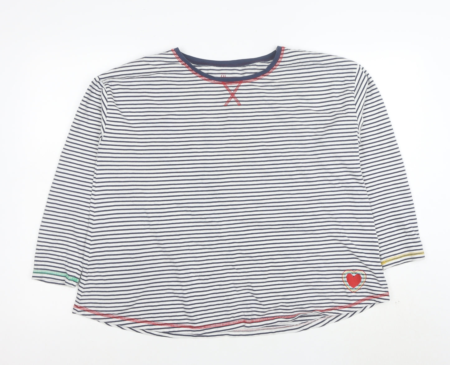 Frugi Women White Striped Organic Cotton 3/4 Sleeve T-Shirt Size 14