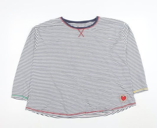 Frugi Women White Striped Organic Cotton 3/4 Sleeve T-Shirt Size 14