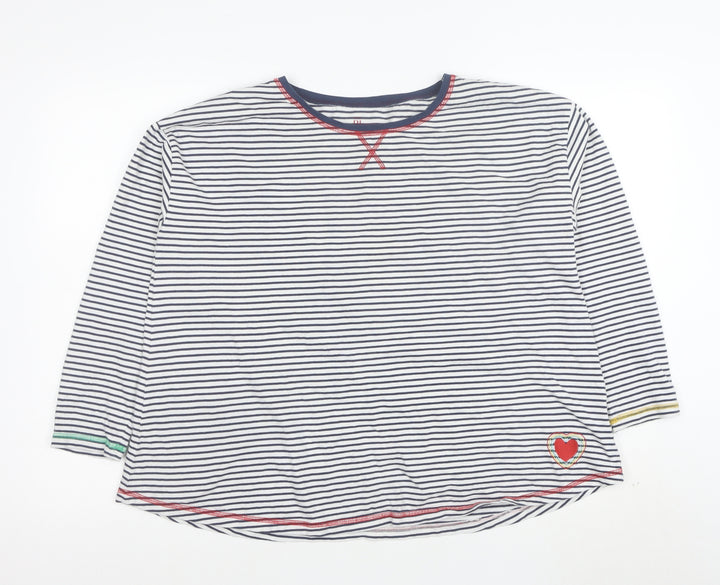 Frugi Women White Striped Organic Cotton 3/4 Sleeve T-Shirt Size 14