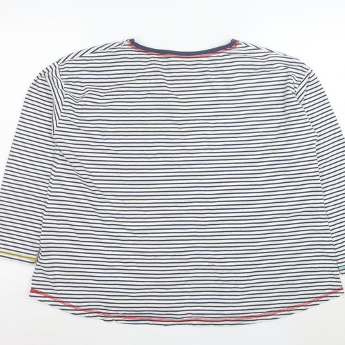 Frugi Women White Striped Organic Cotton 3/4 Sleeve T-Shirt Size 14