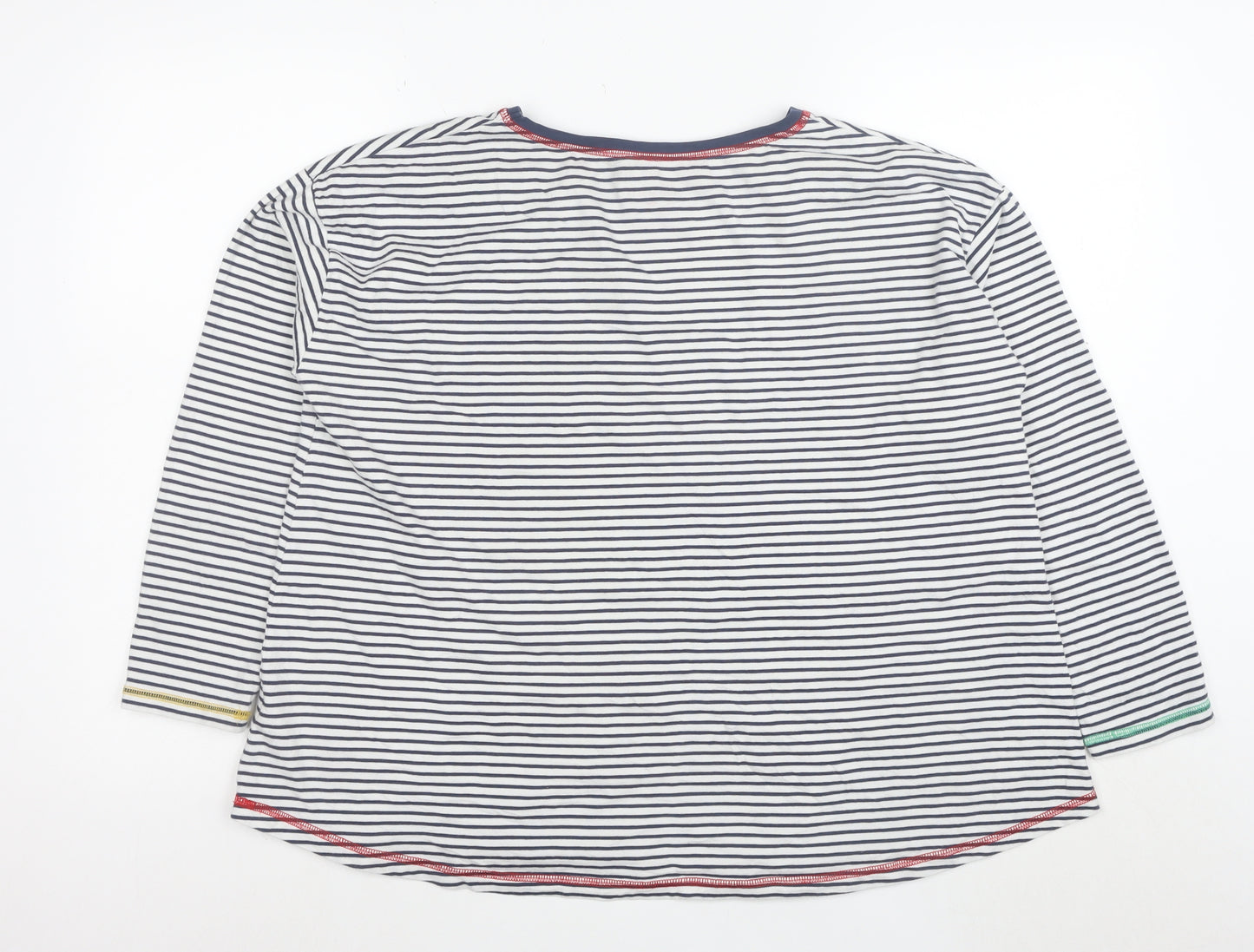 Frugi Women White Striped Organic Cotton 3/4 Sleeve T-Shirt Size 14