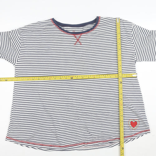 Frugi Women White Striped Organic Cotton 3/4 Sleeve T-Shirt Size 14