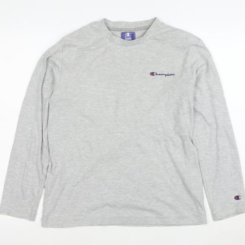 Champion Men's Grey Long Sleeve Crew Neck Cotton T-Shirt M