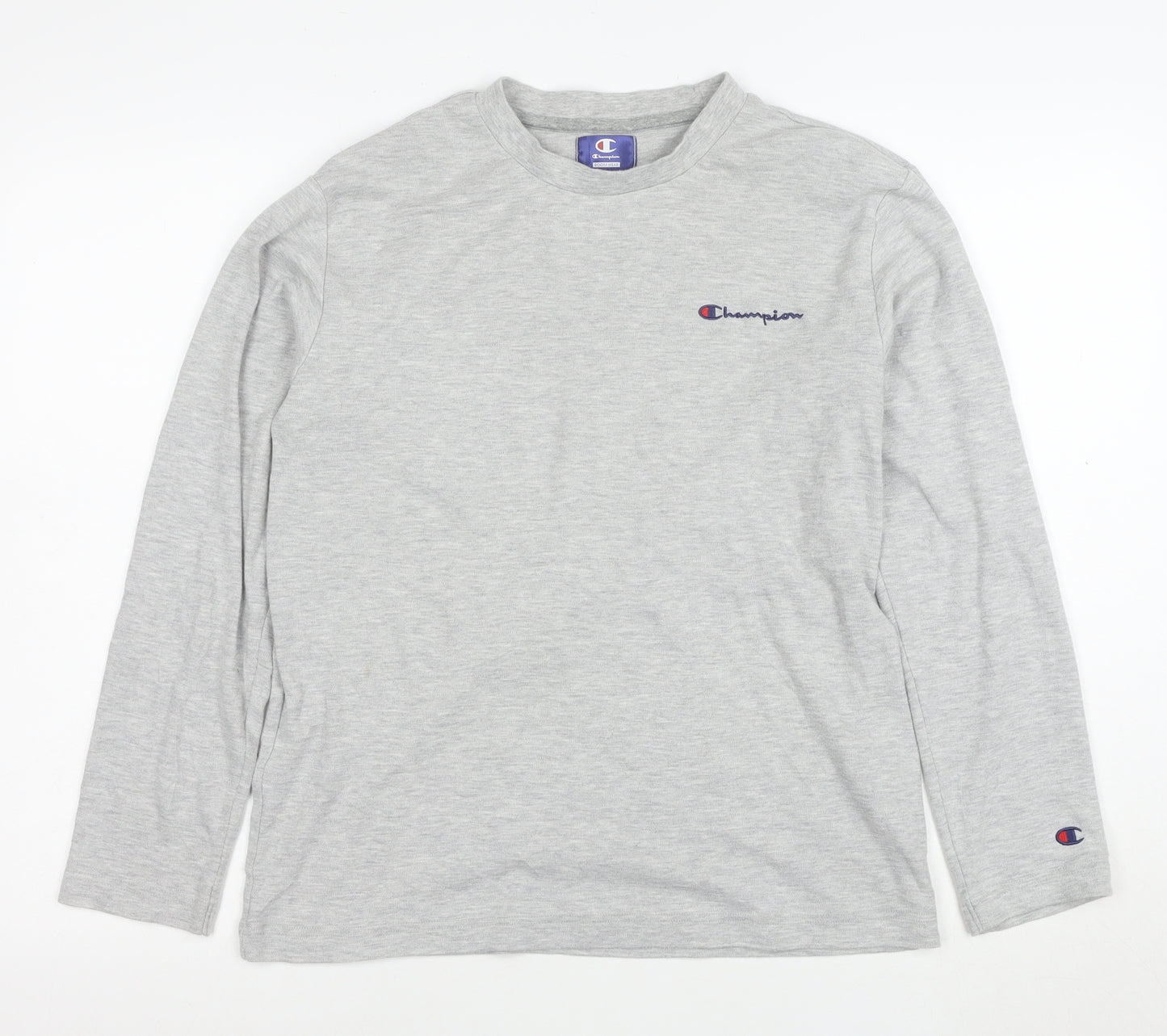 Champion Men's Grey Long Sleeve Crew Neck Cotton T-Shirt M