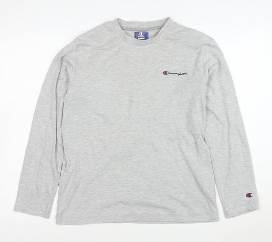 Champion Men's Grey Long Sleeve Crew Neck Cotton T-Shirt M