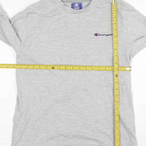 Champion Men's Grey Long Sleeve Crew Neck Cotton T-Shirt M