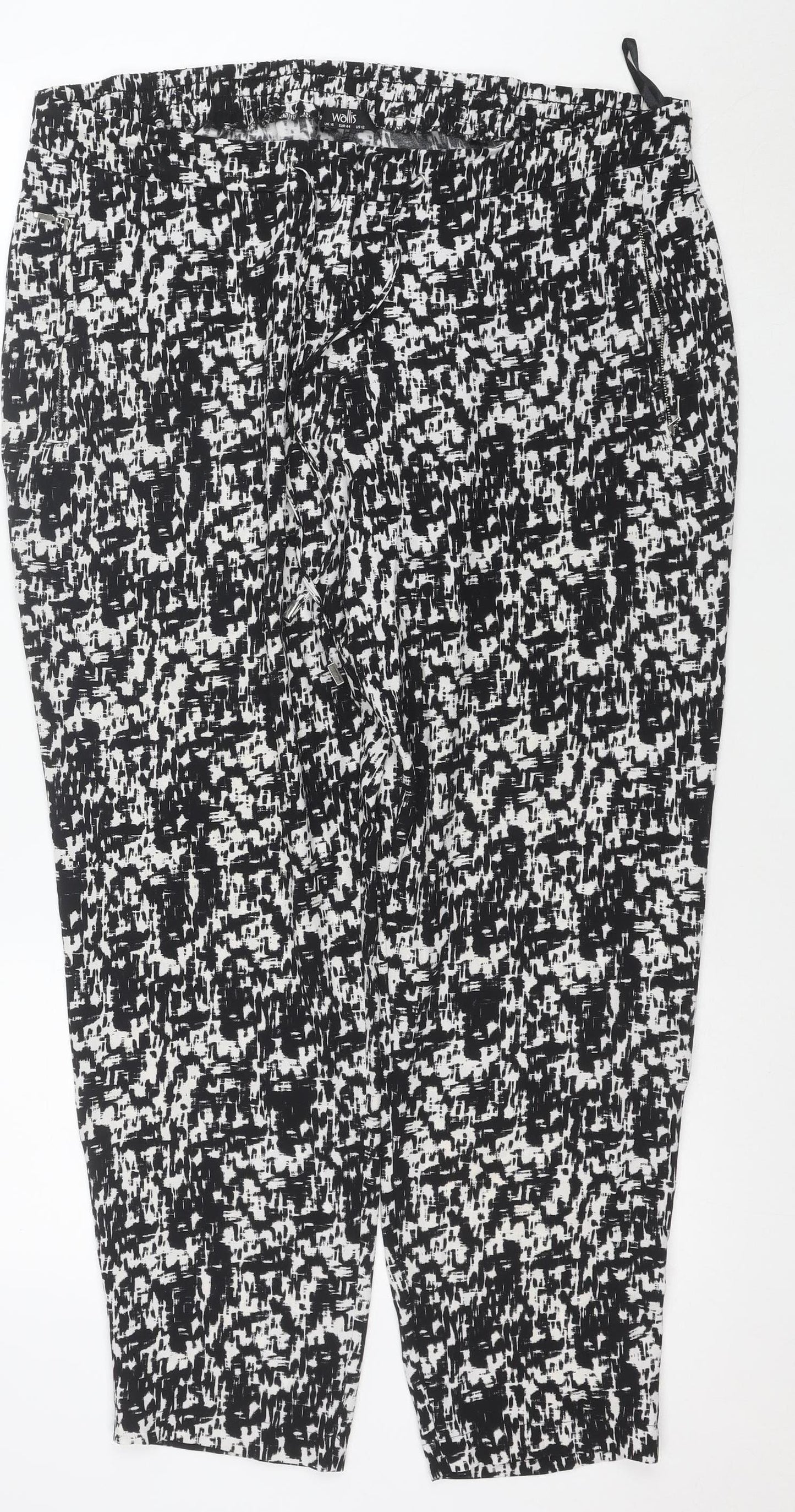 Wallis Women’s Black Geometric Print Cropped Stretch Trousers Size 16
