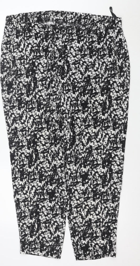 Wallis Women’s Black Geometric Print Cropped Stretch Trousers Size 16