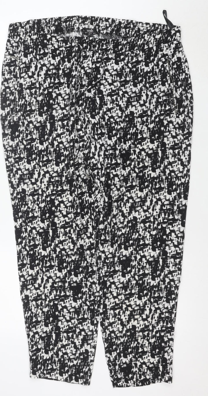 Wallis Women’s Black Geometric Print Cropped Stretch Trousers Size 16