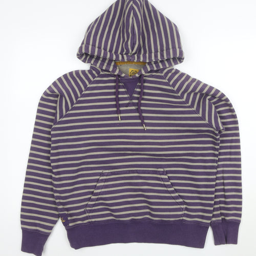 Joules Womens Purple Beige Stripe Pullover Hoodie Size 14 Cotton