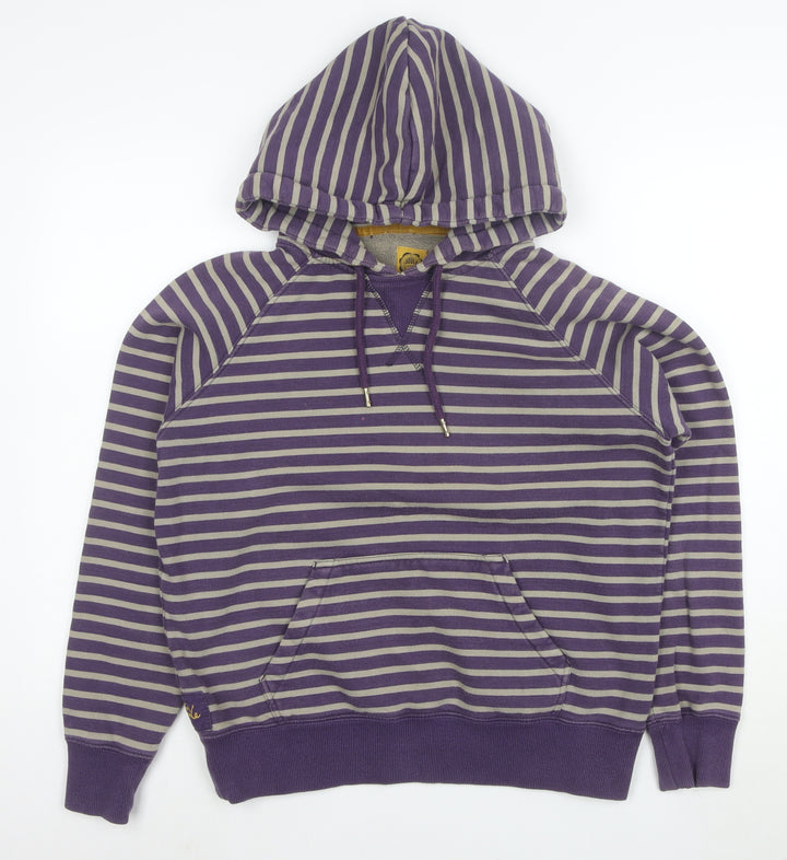 Joules Womens Purple Beige Stripe Pullover Hoodie Size 14 Cotton