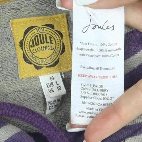 Joules Womens Purple Beige Stripe Pullover Hoodie Size 14 Cotton