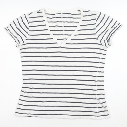 John Lewis Women’s White Striped Cotton V-Neck Short Sleeve T-Shirt Size 10