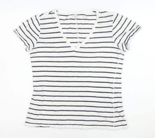 John Lewis Women’s White Striped Cotton V-Neck Short Sleeve T-Shirt Size 10