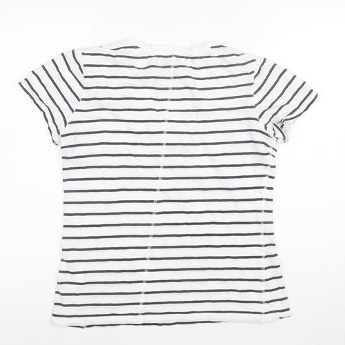 John Lewis Women’s White Striped Cotton V-Neck Short Sleeve T-Shirt Size 10