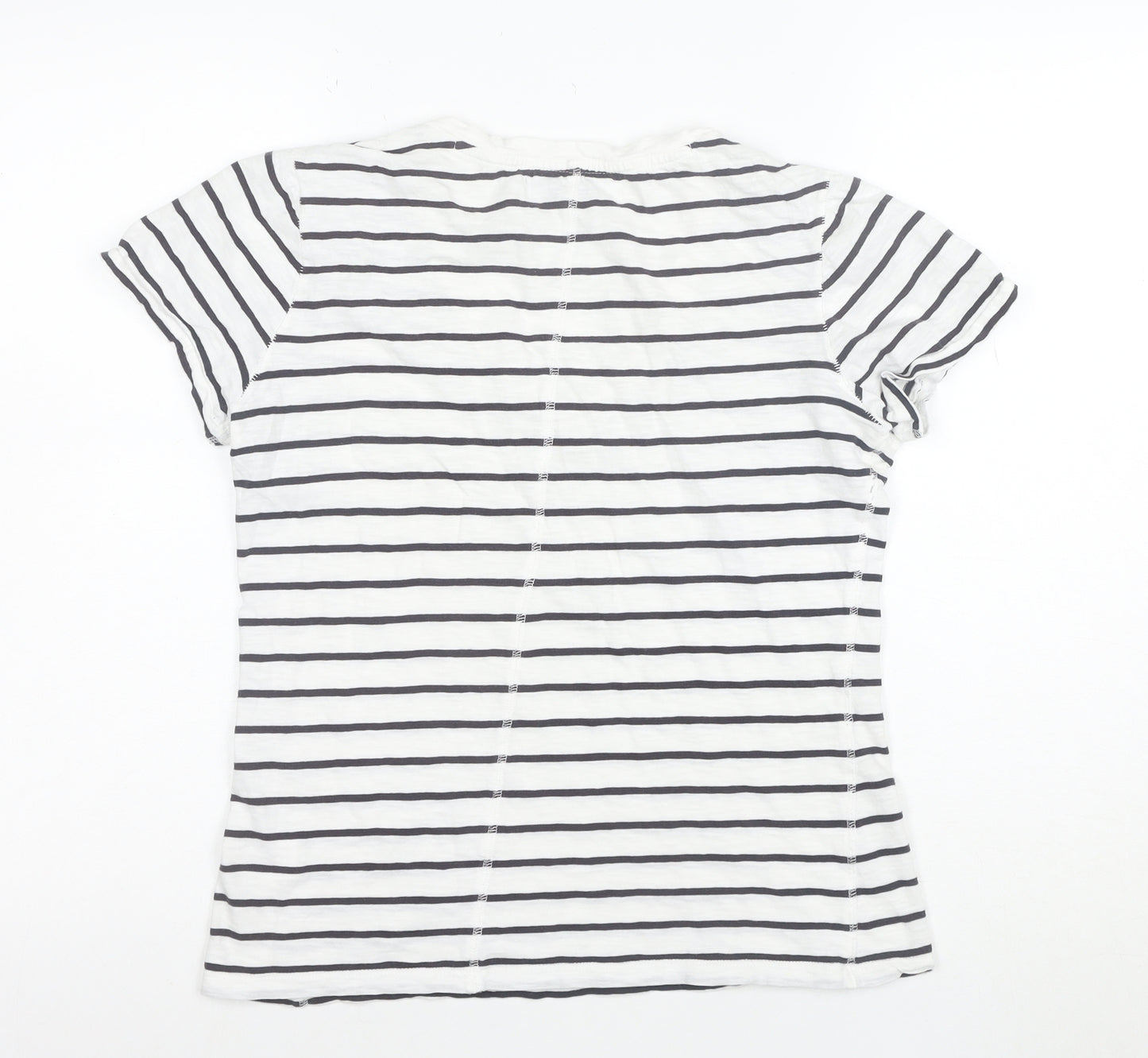 John Lewis Women’s White Striped Cotton V-Neck Short Sleeve T-Shirt Size 10