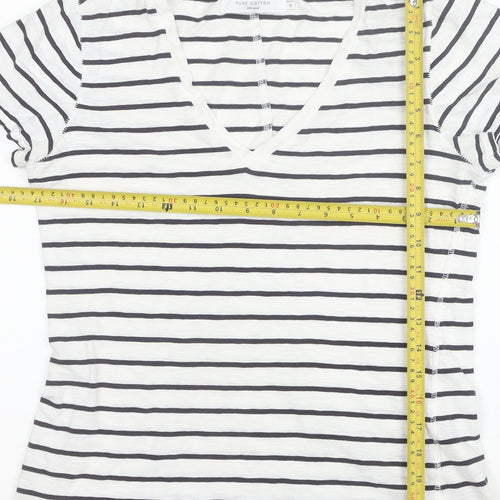 John Lewis Women’s White Striped Cotton V-Neck Short Sleeve T-Shirt Size 10