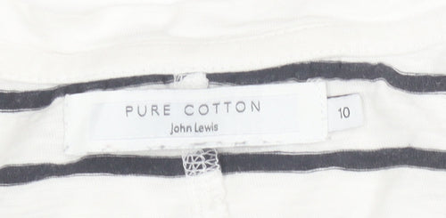 John Lewis Women’s White Striped Cotton V-Neck Short Sleeve T-Shirt Size 10