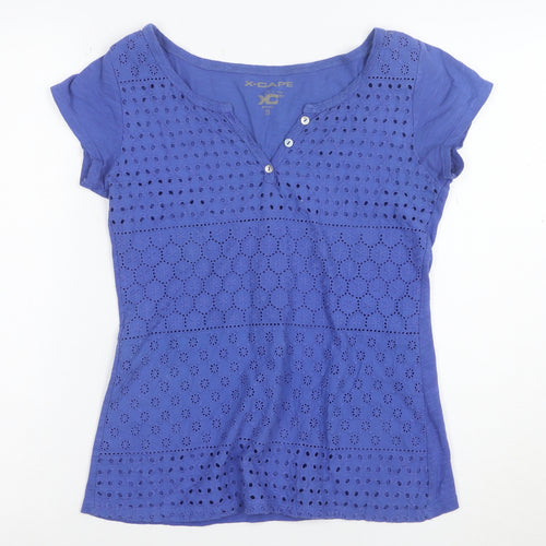 X-CAPE Women’s Blue Cotton Crochet Button T-Shirt Size S