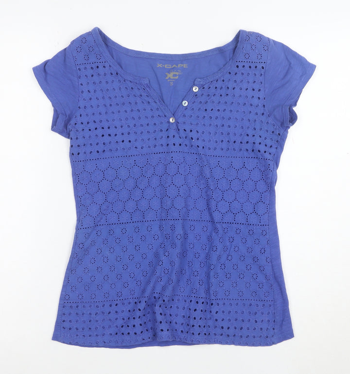 X-CAPE Women’s Blue Cotton Crochet Button T-Shirt Size S