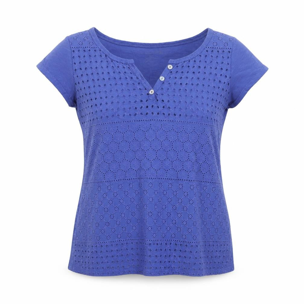 X-CAPE Women’s Blue Cotton Crochet Button T-Shirt Size S