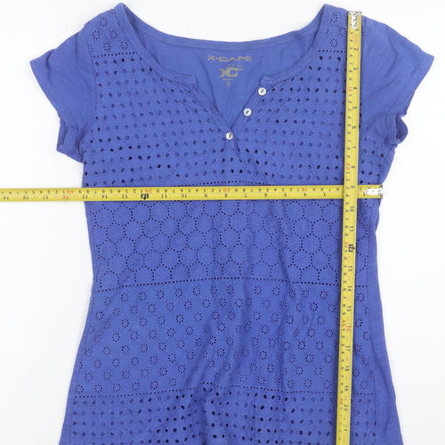 X-CAPE Women’s Blue Cotton Crochet Button T-Shirt Size S