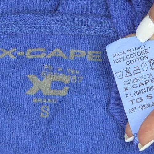 X-CAPE Women’s Blue Cotton Crochet Button T-Shirt Size S