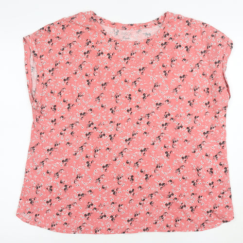 M&Co Womens Pink Floral Cotton Blend Regular Fit T-Shirt Size 20