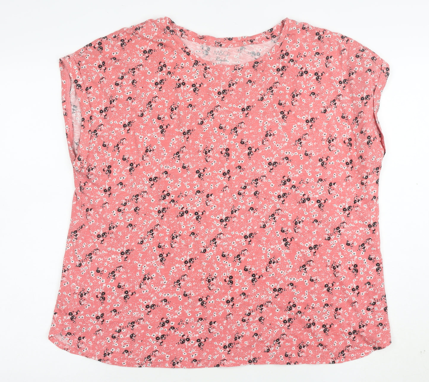 M&Co Womens Pink Floral Cotton Blend Regular Fit T-Shirt Size 20