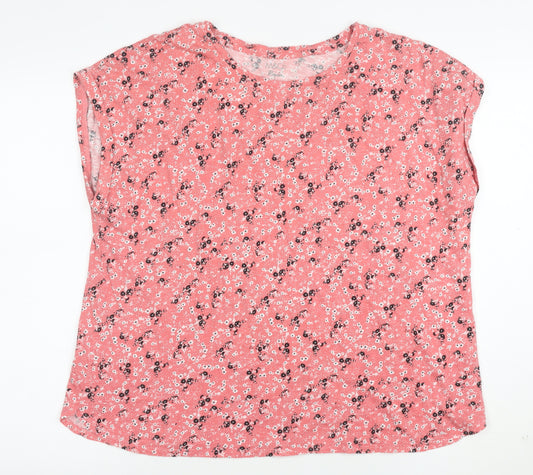 M&Co Womens Pink Floral Cotton Blend Regular Fit T-Shirt Size 20