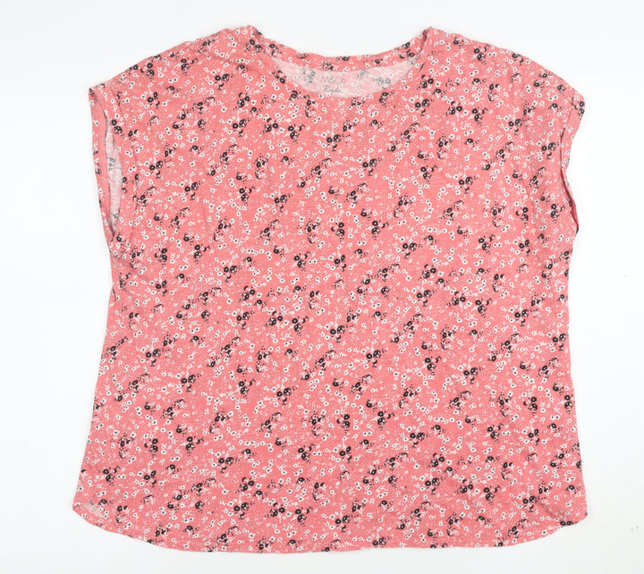 M&Co Womens Pink Floral Cotton Blend Regular Fit T-Shirt Size 20