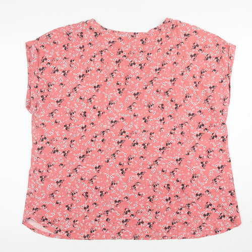 M&Co Womens Pink Floral Cotton Blend Regular Fit T-Shirt Size 20