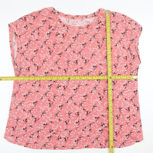 M&Co Womens Pink Floral Cotton Blend Regular Fit T-Shirt Size 20