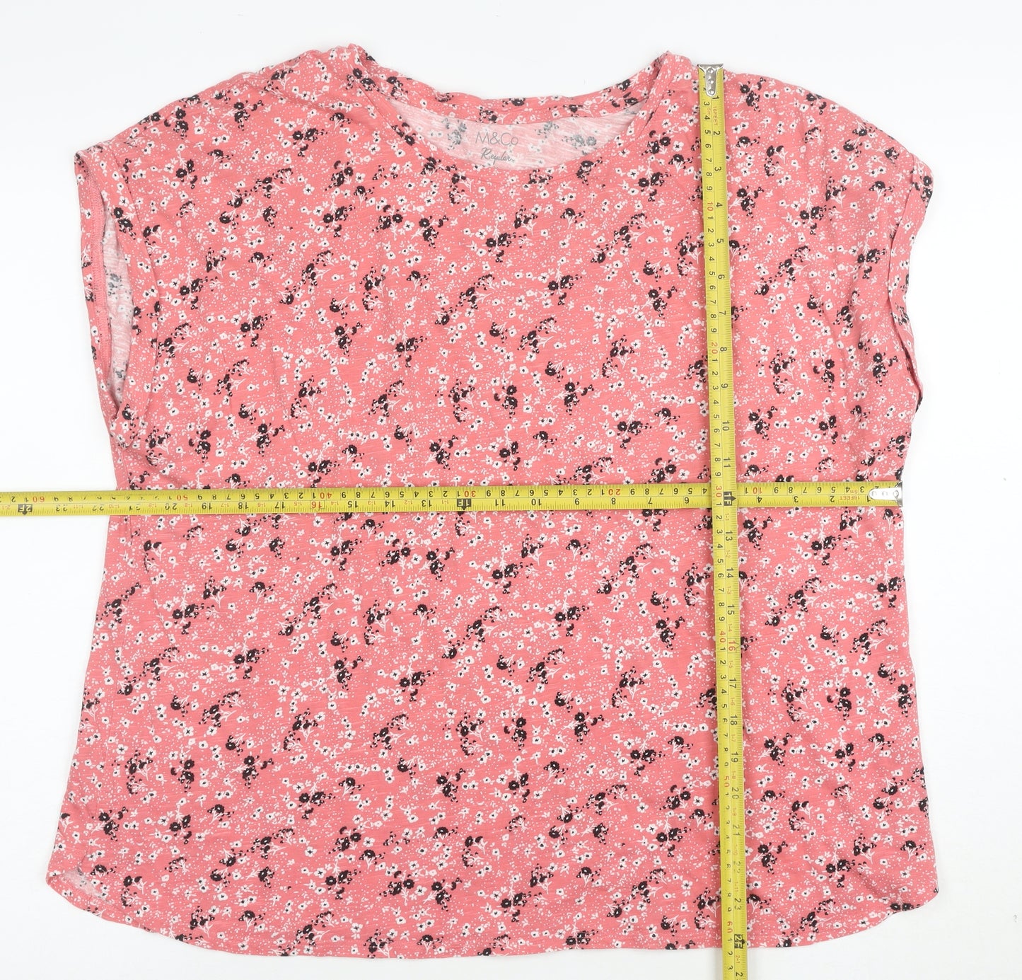 M&Co Womens Pink Floral Cotton Blend Regular Fit T-Shirt Size 20