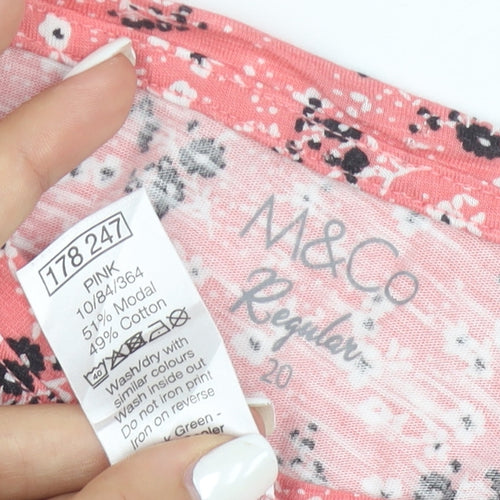 M&Co Womens Pink Floral Cotton Blend Regular Fit T-Shirt Size 20