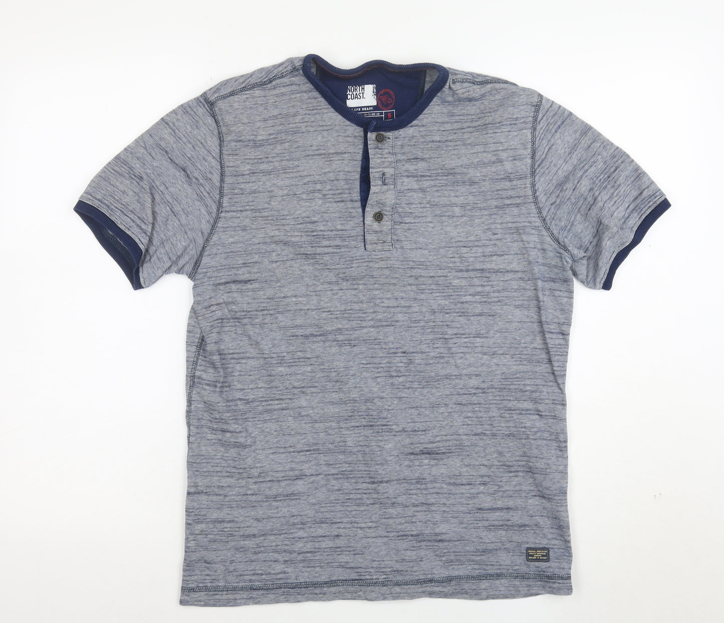 Marks and Spencer Mens Blue Henley Polo Shirt Size S Cotton