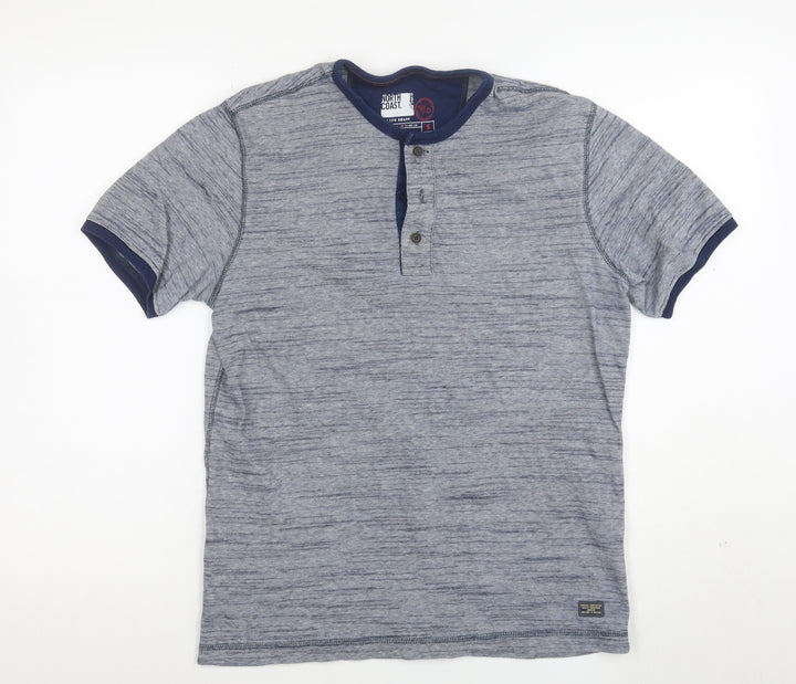 Marks and Spencer Mens Blue Henley Polo Shirt Size S Cotton