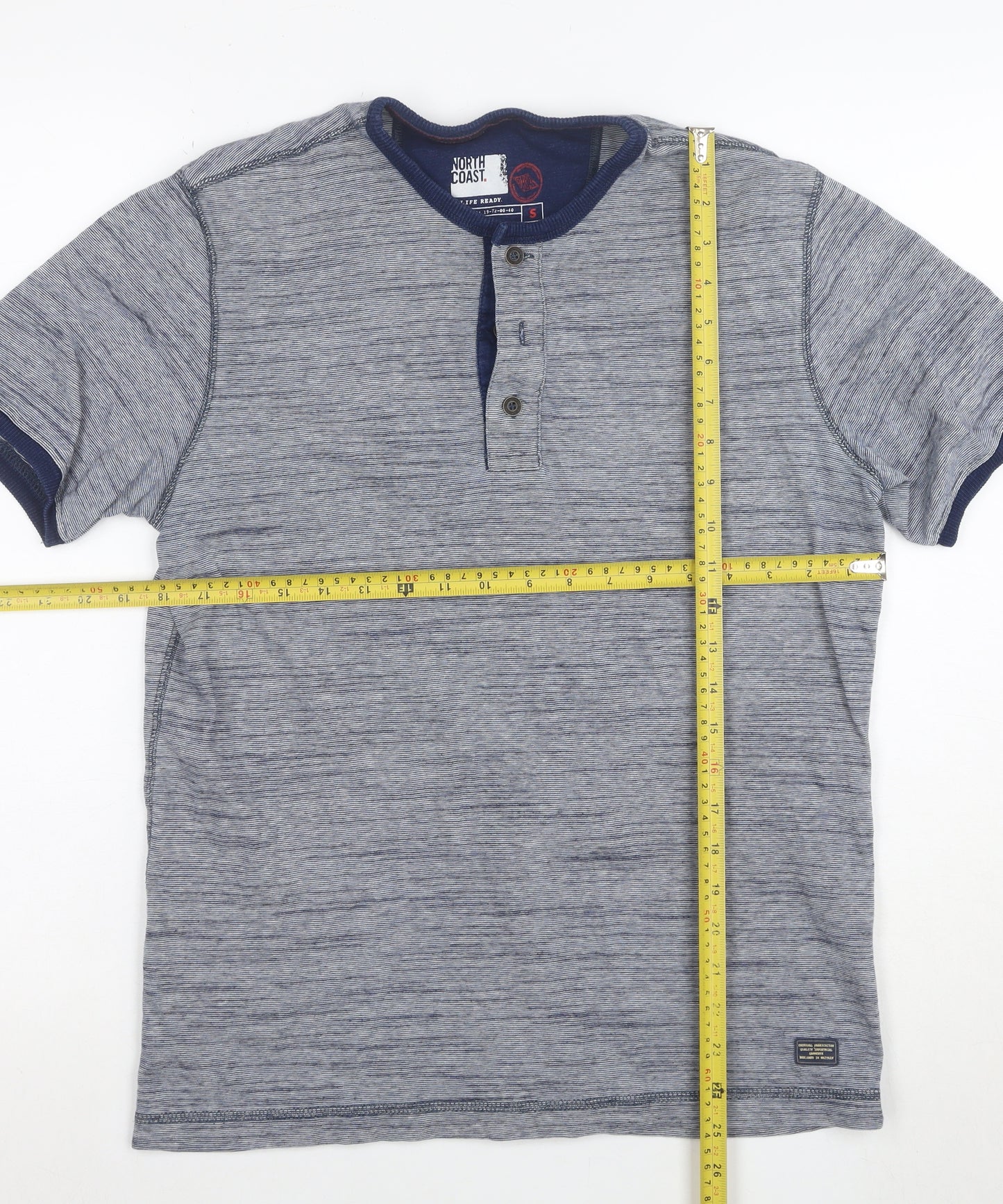 Marks and Spencer Mens Blue Henley Polo Shirt Size S Cotton
