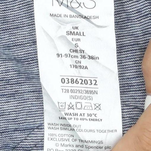 Marks and Spencer Mens Blue Henley Polo Shirt Size S Cotton