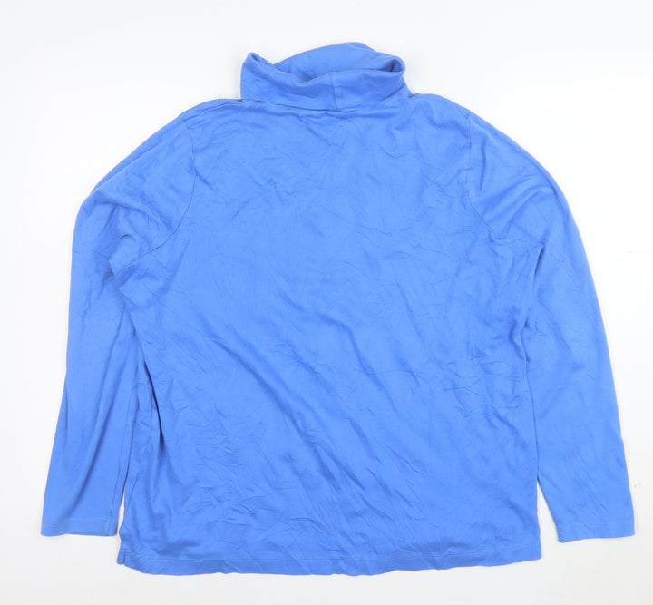 Lands' End Womens Blue Roll Neck Long Sleeve Cotton Top XL
