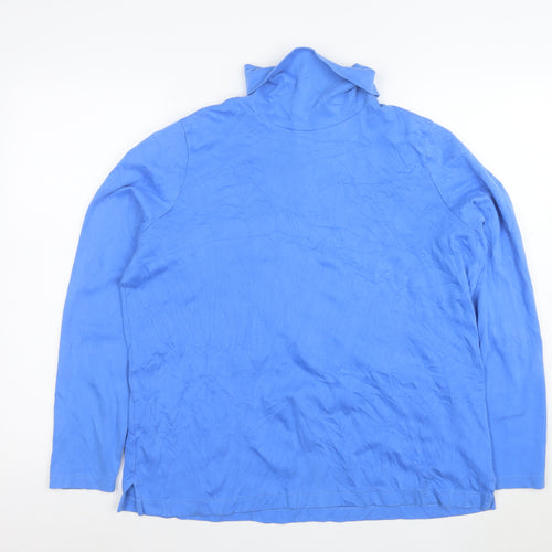 Lands' End Womens Blue Roll Neck Long Sleeve Cotton Top XL
