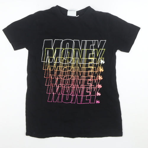 Money Boys Black Graphic Print T-Shirt 11-12 Years Short Sleeve Cotton