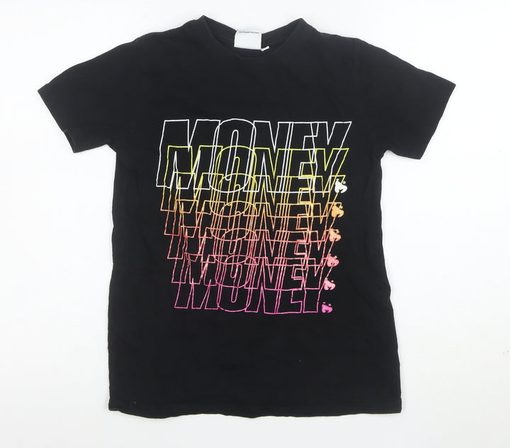 Money Boys Black Graphic Print T-Shirt 11-12 Years Short Sleeve Cotton