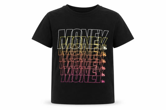 Money Boys Black Graphic Print T-Shirt 11-12 Years Short Sleeve Cotton