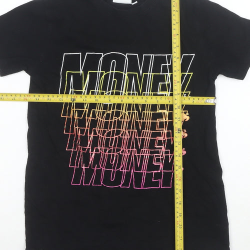 Money Boys Black Graphic Print T-Shirt 11-12 Years Short Sleeve Cotton