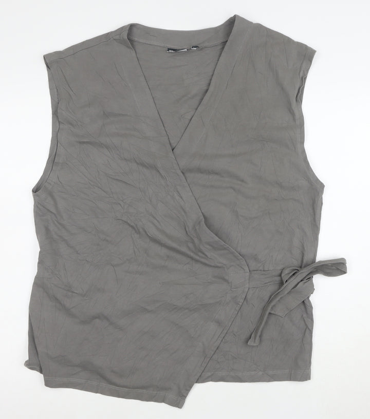 ASOS Women Grey Wrap Jersey Sleeveless Blouse Size L