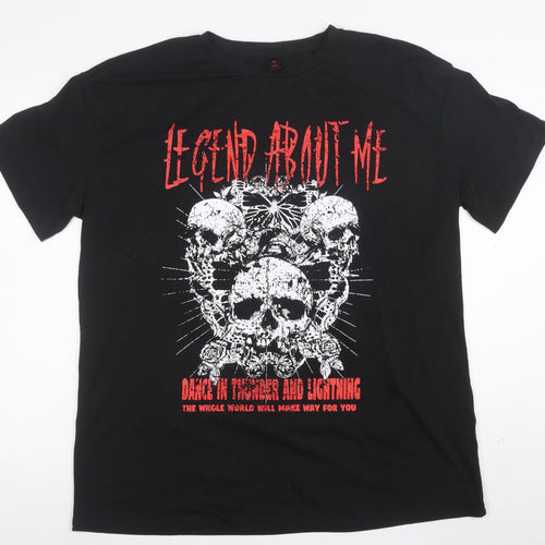 ROMWE Women’s Black Gothic Skull Graphic T-Shirt M Short Sleeve