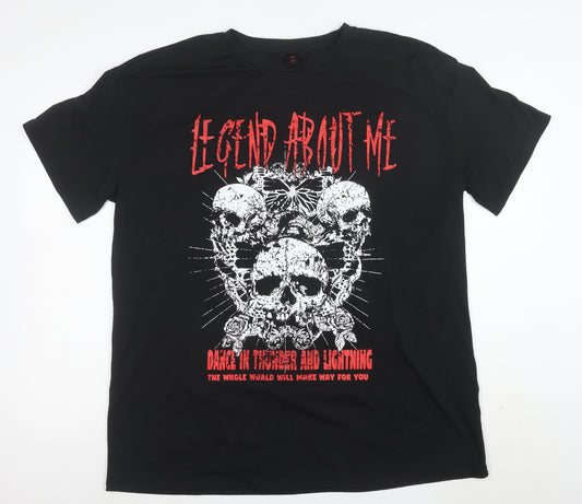 ROMWE Women’s Black Gothic Skull Graphic T-Shirt M Short Sleeve