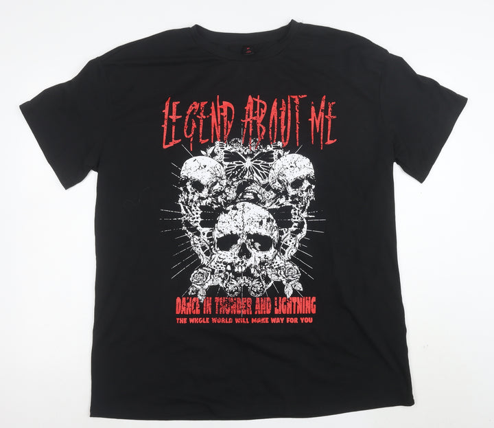 ROMWE Women’s Black Gothic Skull Graphic T-Shirt M Short Sleeve