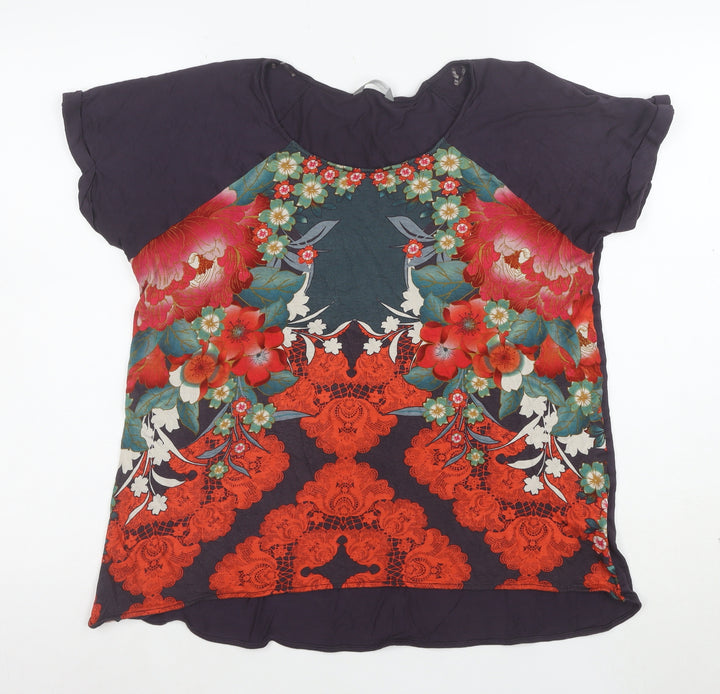 Marks and Spencer Womens Multicoloured Floral Viscose T-Shirt UK 16